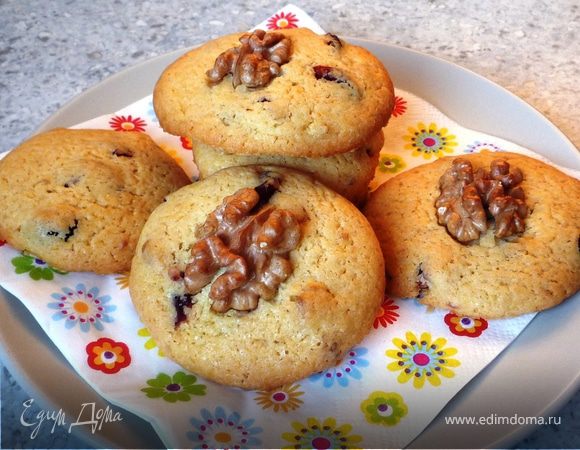 Печенье с грецкими орехами и сахарной корочкой (на сливочном и растительном масле)