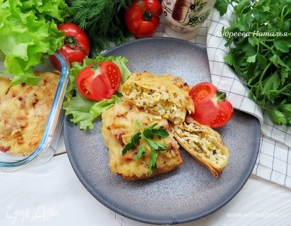 БЛИНЫ ФАРШИРОВАННЫЕ С ВЕТЧИНОЙ, СЫРОМ И СЛИВКАМИ